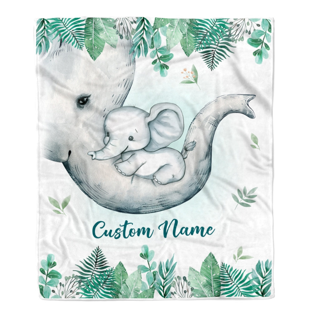 Personalized Baby Blanket With Custom Name Newborn Elephant Boy Girl Son Daughter Niece Granddaughter Birthday Christmas Customized Bed Fleece Throw Blanket | siriusteestore