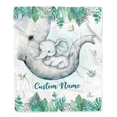Personalized Baby Blanket With Custom Name Newborn Elephant Boy Girl Son Daughter Niece Granddaughter Birthday Christmas Customized Bed Fleece Throw Blanket | siriusteestore