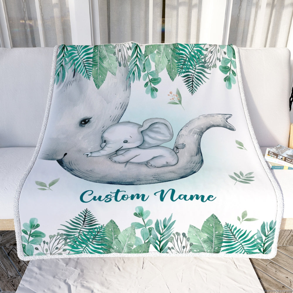Personalized Baby Blanket With Custom Name Newborn Elephant Boy Girl Son Daughter Niece Granddaughter Birthday Christmas Customized Bed Fleece Throw Blanket | siriusteestore