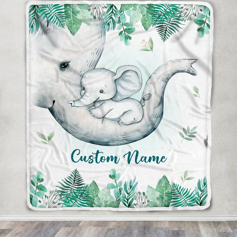 Personalized Baby Blanket With Custom Name Newborn Elephant Boy Girl Son Daughter Niece Granddaughter Birthday Christmas Customized Bed Fleece Throw Blanket | siriusteestore