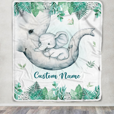 Personalized Baby Blanket With Custom Name Newborn Elephant Boy Girl Son Daughter Niece Granddaughter Birthday Christmas Customized Bed Fleece Throw Blanket | siriusteestore