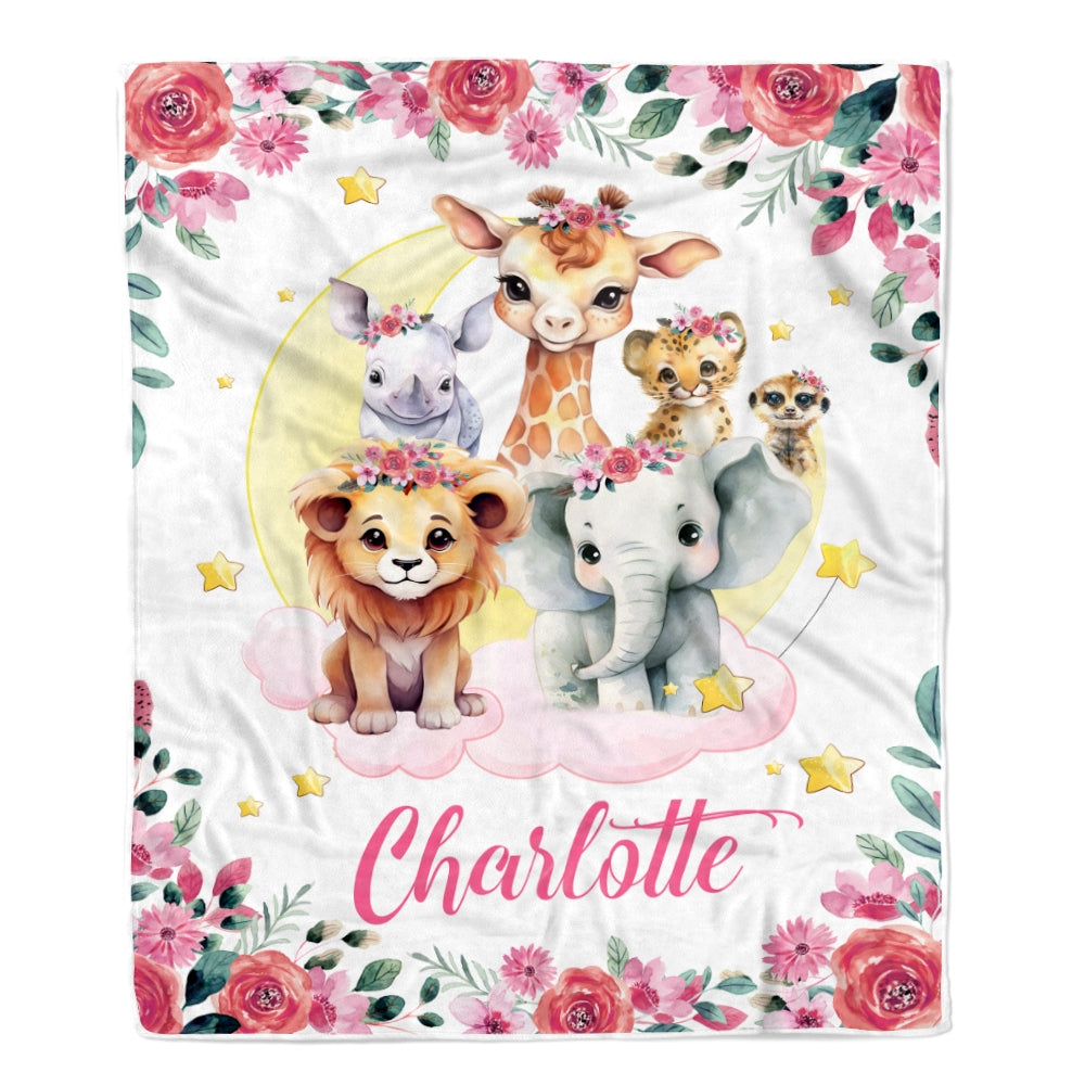 Personalized Baby Blanket With Name Animals Baby Boy Girls For Newborns Nursery Daughter Granddaughter Niece Birthday Christmas Customized Fleece Blanket | siriusteestore