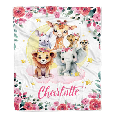 Personalized Baby Blanket With Name Animals Baby Boy Girls For Newborns Nursery Daughter Granddaughter Niece Birthday Christmas Customized Fleece Blanket | siriusteestore