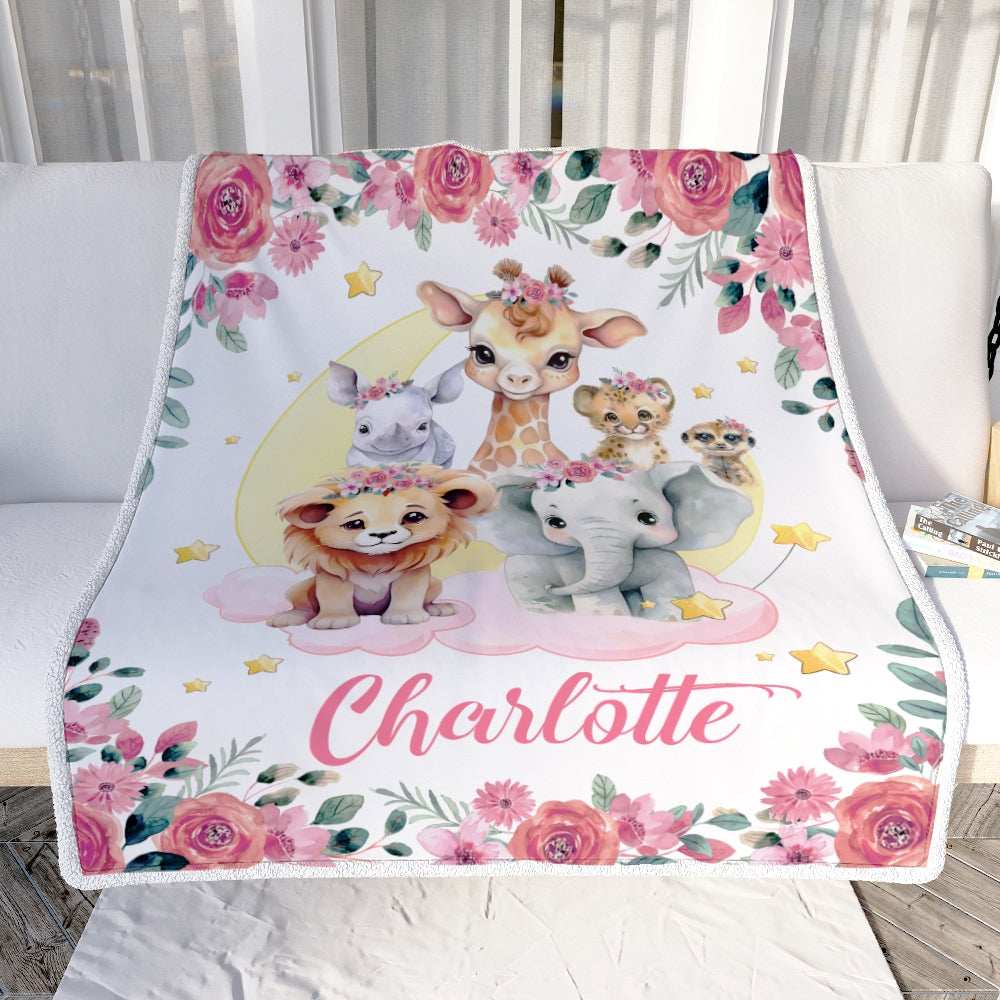 Personalized Baby Blanket With Name Animals Baby Boy Girls For Newborns Nursery Daughter Granddaughter Niece Birthday Christmas Customized Fleece Blanket | siriusteestore