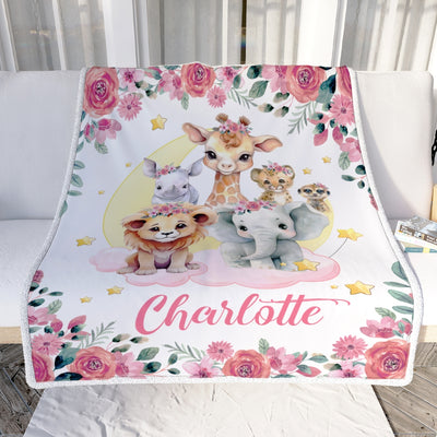 Personalized Baby Blanket With Name Animals Baby Boy Girls For Newborns Nursery Daughter Granddaughter Niece Birthday Christmas Customized Fleece Blanket | siriusteestore