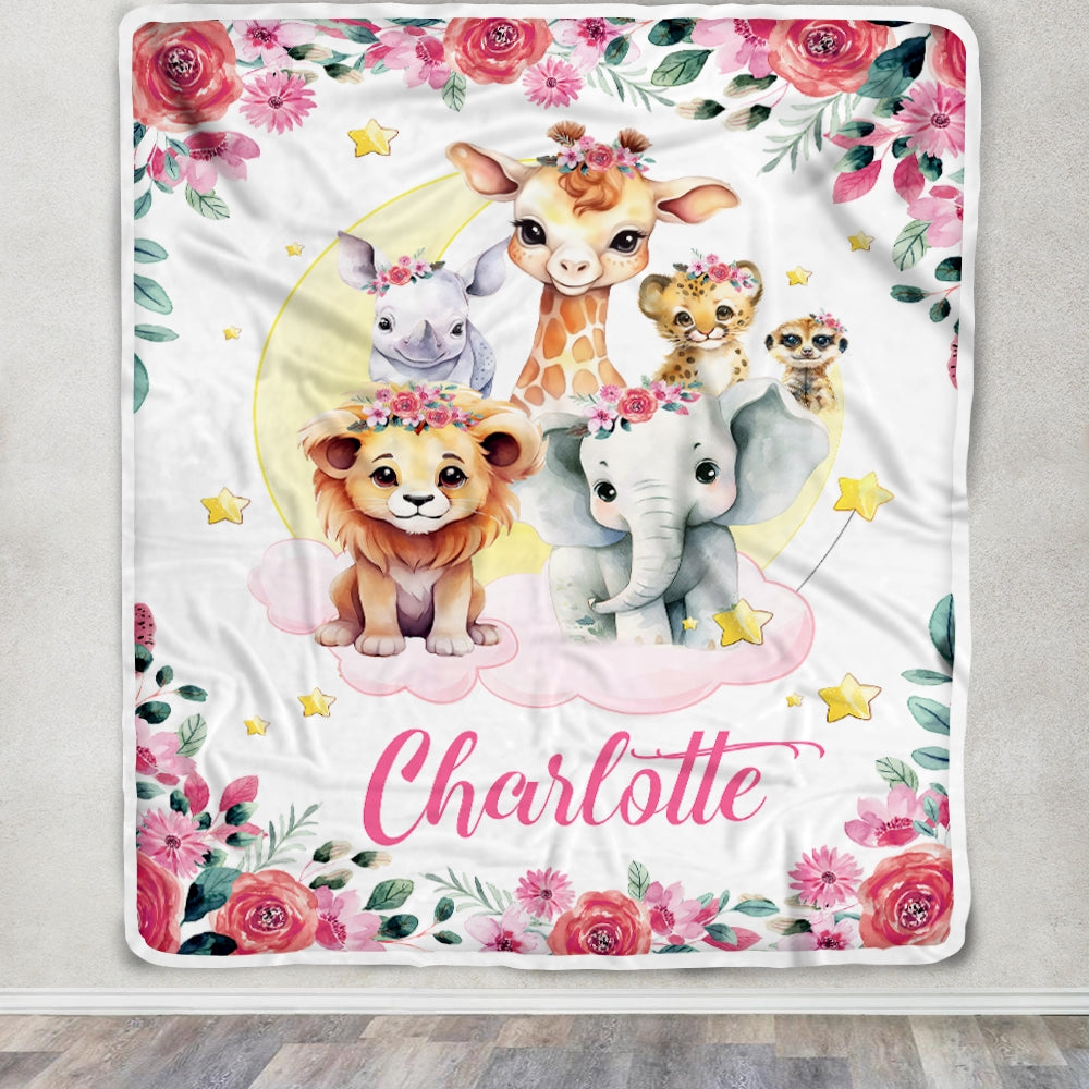 Personalized Baby Blanket With Name - Purple Floral Elephant Fleece Blanket, Customized Gift For Girls, Boys, Baby Shower (50x40 Inches)