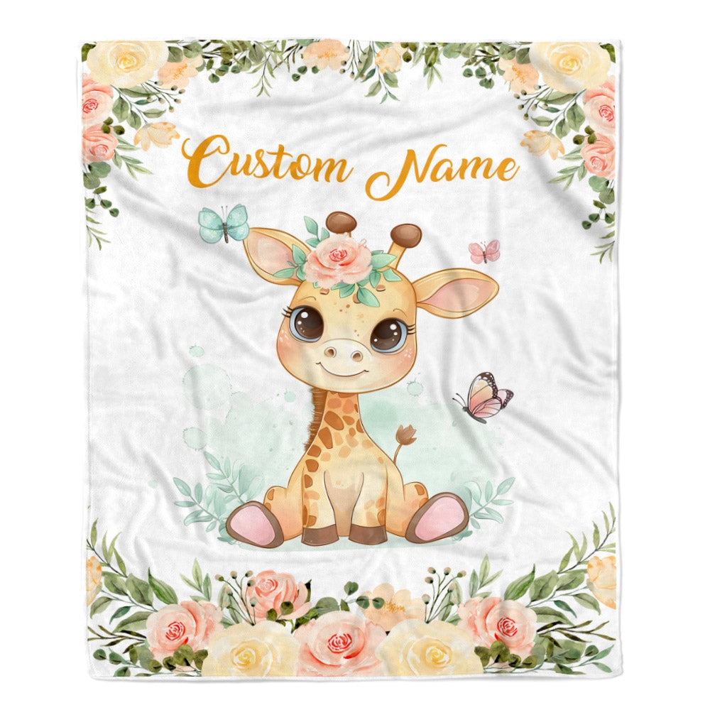 Personalized Baby Blanket With Name Baby Girls Giraffe For Newborns Nursery Daughter Granddaughter Niece Birthday Christmas Customized Fleece Blanket | siriusteestore
