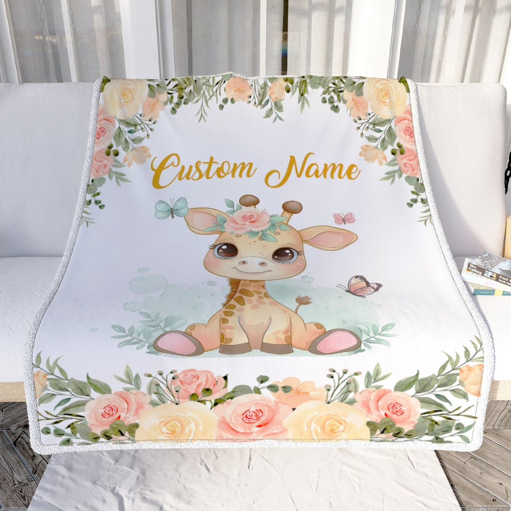 Personalized Baby Blanket With Name Baby Girls Giraffe For Newborns Nursery Daughter Granddaughter Niece Birthday Christmas Customized Fleece Blanket | siriusteestore