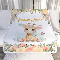 Personalized Baby Blanket With Name - Purple Floral Elephant Fleece Blanket Customized For Kids, Pets, Baby Shower Gift (40x30 Inches)