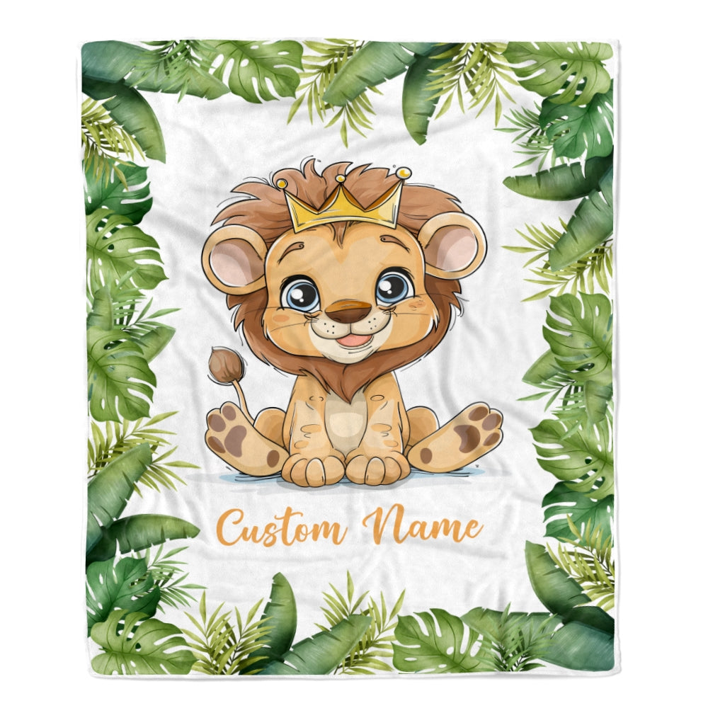 Personalized Baby Blanket With Name Custom For Baby Boy Cute Lion Newborn Children Kids Son Grandson Nephew Birthday Christmas Customized Fleece Blanket | siriusteestore