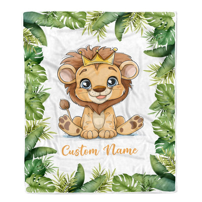Personalized Baby Blanket With Name Custom For Baby Boy Cute Lion Newborn Children Kids Son Grandson Nephew Birthday Christmas Customized Fleece Blanket | siriusteestore
