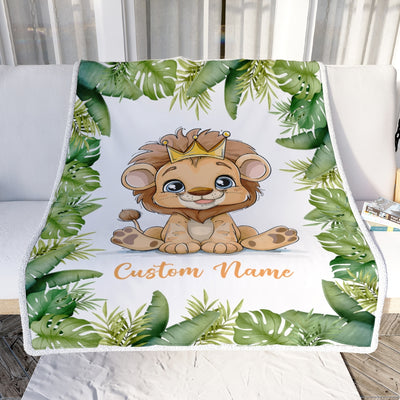 Personalized Baby Blanket With Name Custom For Baby Boy Cute Lion Newborn Children Kids Son Grandson Nephew Birthday Christmas Customized Fleece Blanket | siriusteestore