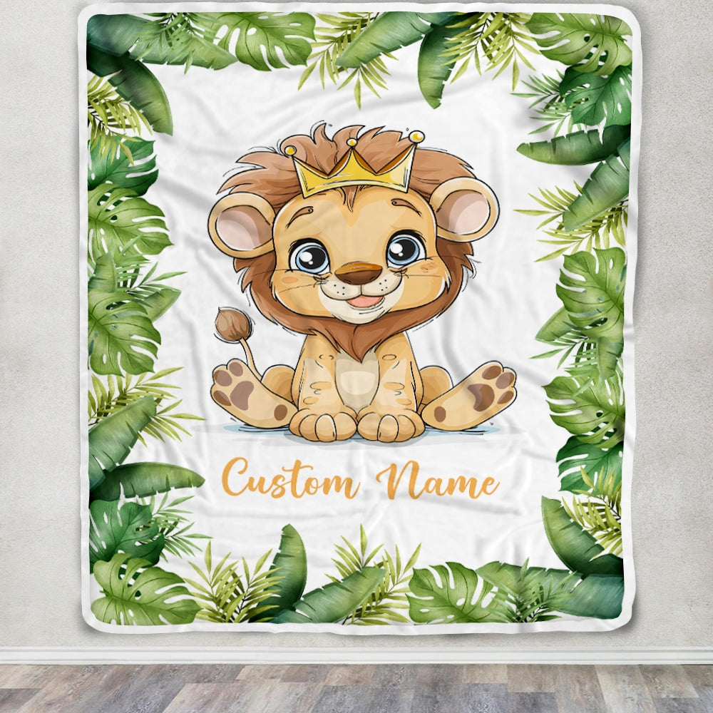 Personalized Baby Blanket With Name Custom For Baby Boy Cute Lion Newborn Children Kids Son Grandson Nephew Birthday Christmas Customized Fleece Blanket | siriusteestore