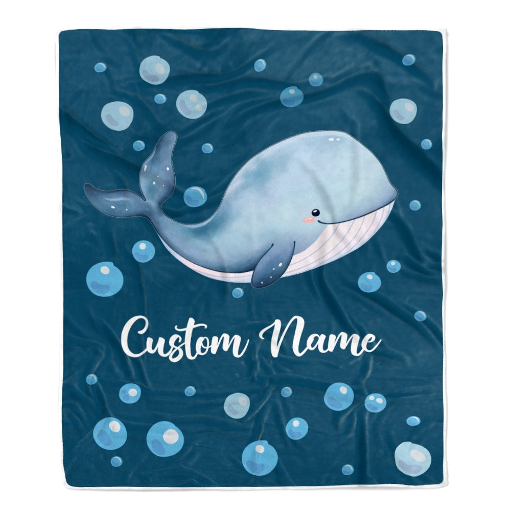 Personalized Baby Blanket With Name Custom Newborn Blue Whale Son Daughter Niece Nephew Grandson Granddaughter Birthday Christmas Customized Bed Fleece Blanket | siriusteestore