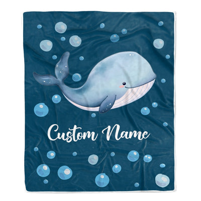 Personalized Baby Blanket With Name Custom Newborn Blue Whale Son Daughter Niece Nephew Grandson Granddaughter Birthday Christmas Customized Bed Fleece Blanket | siriusteestore