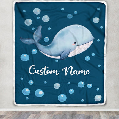 Personalized Baby Blanket With Name Custom Newborn Blue Whale Son Daughter Niece Nephew Grandson Granddaughter Birthday Christmas Customized Bed Fleece Blanket | siriusteestore