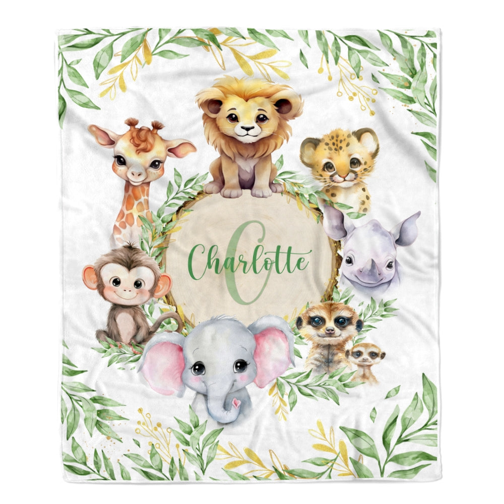 Personalized Baby Blanket With Name For Boy Girl Animals Newborn Kids Son Daughter Niece Granddaughter Birthday Christmas Customized Bed Fleece Throw Blanket | siriusteestore