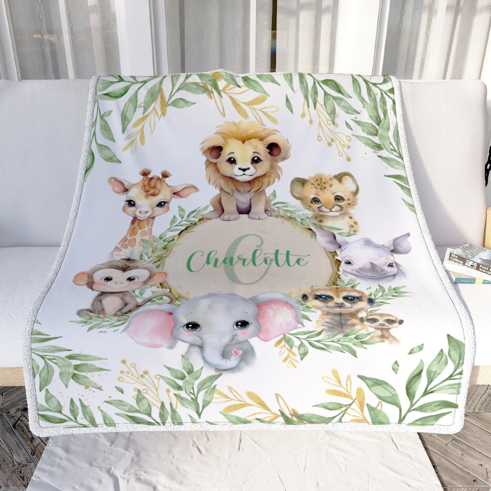 Personalized Baby Blanket With Name For Boy Girl Animals Newborn Kids Son Daughter Niece Granddaughter Birthday Christmas Customized Bed Fleece Throw Blanket | siriusteestore