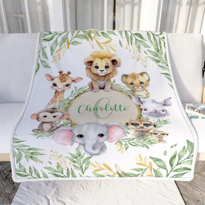 Personalized Baby Blanket With Name For Boy Girl Animals Newborn Kids Son Daughter Niece Granddaughter Birthday Christmas Customized Bed Fleece Throw Blanket | siriusteestore