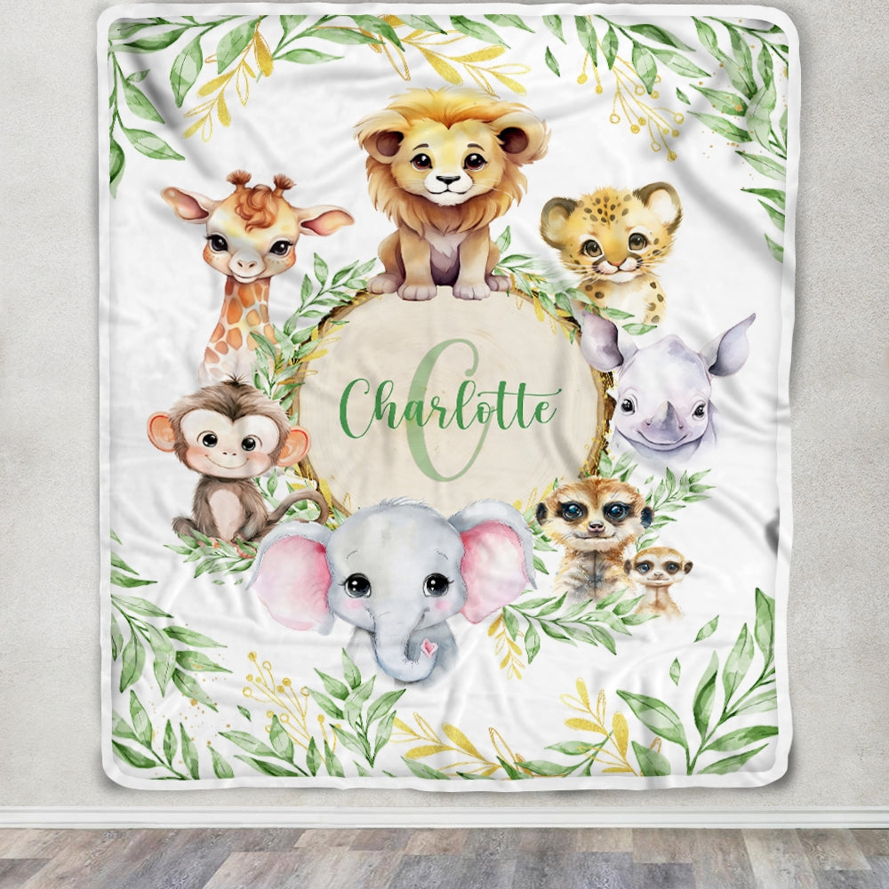 Personalized Baby Blanket With Name For Boy Girl Animals Newborn Kids Son Daughter Niece Granddaughter Birthday Christmas Customized Bed Fleece Throw Blanket | siriusteestore