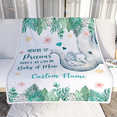 Personalized Baby Blanket You're So Precious Elephant Newborn Girl Son Daughter Niece Granddaughter Birthday Christmas Customized Bed Fleece Throw Blanket | siriusteestore