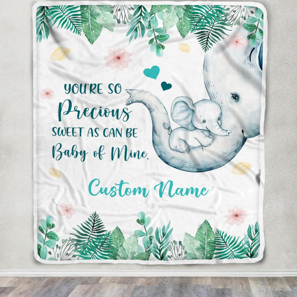 Personalized Baby Blanket You're So Precious Elephant Newborn Girl Son Daughter Niece Granddaughter Birthday Christmas Customized Bed Fleece Throw Blanket | siriusteestore