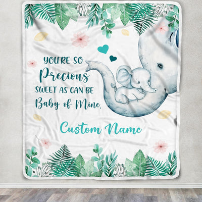Personalized Baby Blanket You're So Precious Elephant Newborn Girl Son Daughter Niece Granddaughter Birthday Christmas Customized Bed Fleece Throw Blanket | siriusteestore