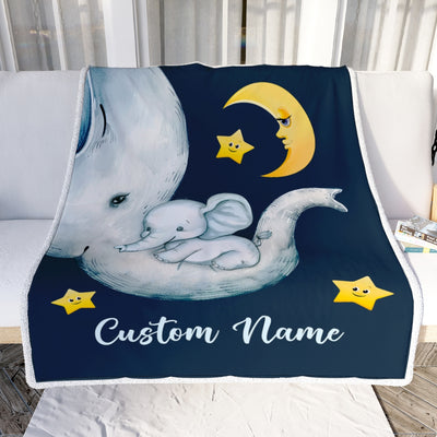 Personalized Baby Blanket for Baby Boy Girl Elephant Stars Custom Name Newborn Son Daughter Grandson Niece Nephew Birthday Customized Christmas Fleece Blanket | siriusteestore