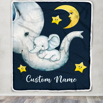 Personalized Baby Blanket for Baby Boy Girl Elephant Stars Custom Name Newborn Son Daughter Grandson Niece Nephew Birthday Customized Christmas Fleece Blanket | siriusteestore