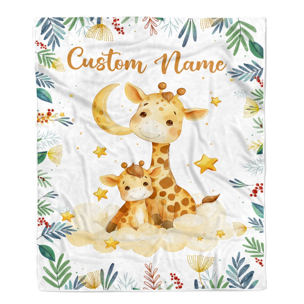 Personalized Baby Blanket with Name Custom Mom and Baby Giraffe Newborn Boy Girl Kids Son Daughter Niece Birthday Christmas Customized Fleece Blanket | siriusteestore