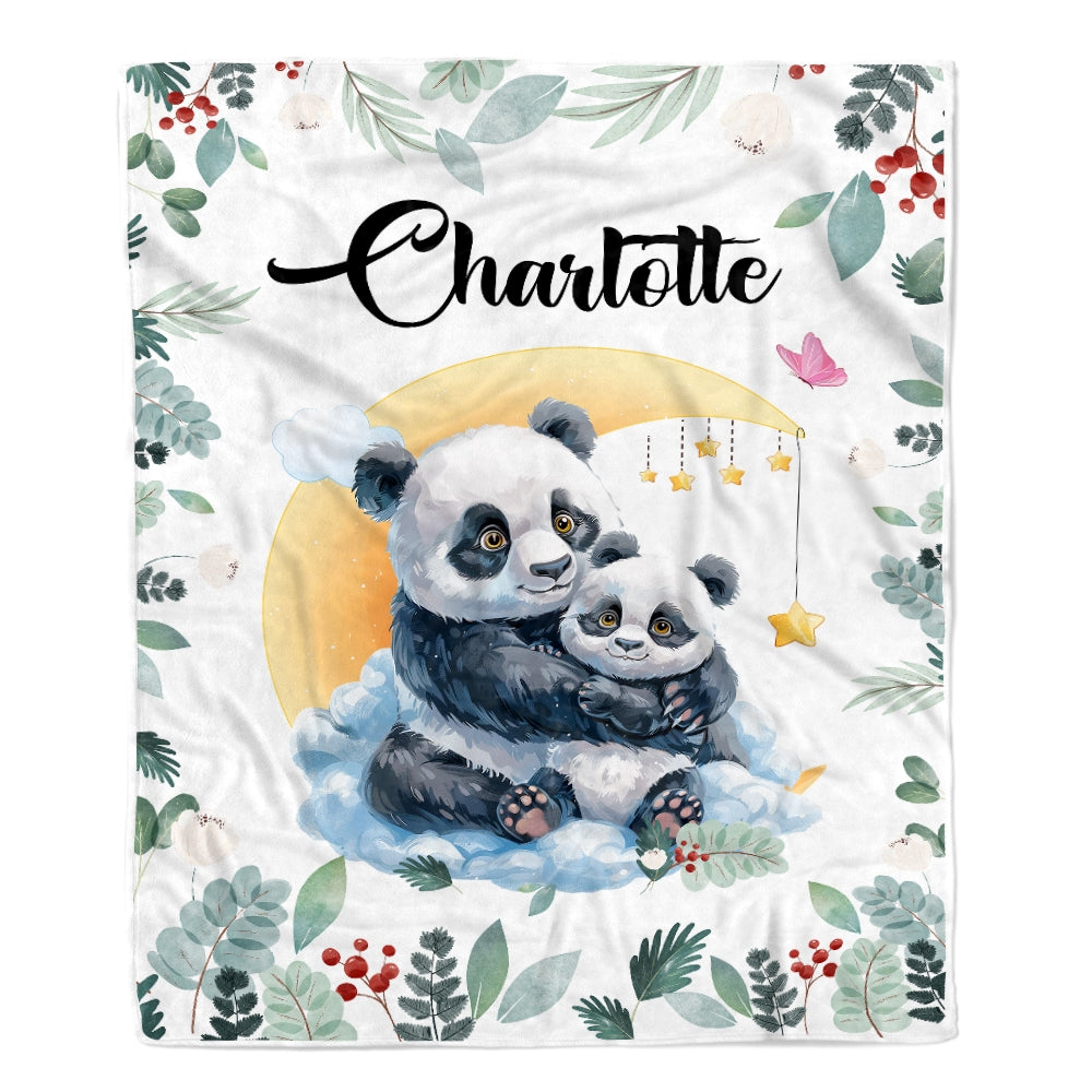 Personalized Baby Blanket with Name Custom Mom and Baby Panda Boy Girl Newborn Kids Son Daughter Niece Nephew Birthday Christmas Customized Fleece Blanket | siriusteestore