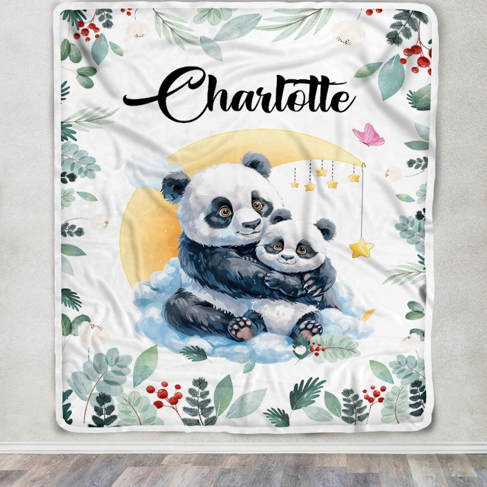 Personalized Baby Blanket with Name Custom Mom and Baby Panda Boy Girl Newborn Kids Son Daughter Niece Nephew Birthday Christmas Customized Fleece Blanket | siriusteestore