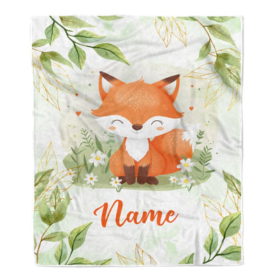 Personalized Baby Blanket with Name Custom for Baby Boy Cute Fox Newborn Kids Son Daughter Niece Grandson Nephew Birthday Christmas Customized Fleece Blanket | siriusteestore