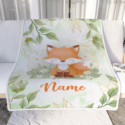Personalized Baby Blanket with Name Custom for Baby Boy Cute Fox Newborn Kids Son Daughter Niece Grandson Nephew Birthday Christmas Customized Fleece Blanket | siriusteestore