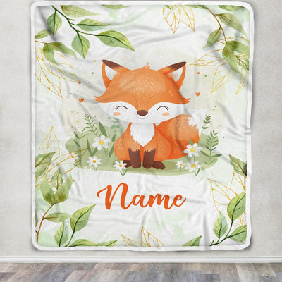 Personalized Baby Blanket with Name Custom for Baby Boy Cute Fox Newborn Kids Son Daughter Niece Grandson Nephew Birthday Christmas Customized Fleece Blanket | siriusteestore
