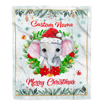Personalized Baby Blankets With Name Christmas Elephant Custom Baby Blanket For Newborn Girls Boys Kids Birthday Christmas Customized Fleece Blanket | siriusteestore