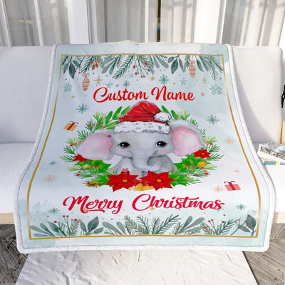 Personalized Baby Blankets With Name Christmas Elephant Custom Baby Blanket For Newborn Girls Boys Kids Birthday Christmas Customized Fleece Blanket | siriusteestore
