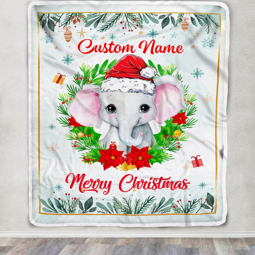 Personalized Baby Blankets With Name Christmas Elephant Custom Baby Blanket For Newborn Girls Boys Kids Birthday Christmas Customized Fleece Blanket | siriusteestore