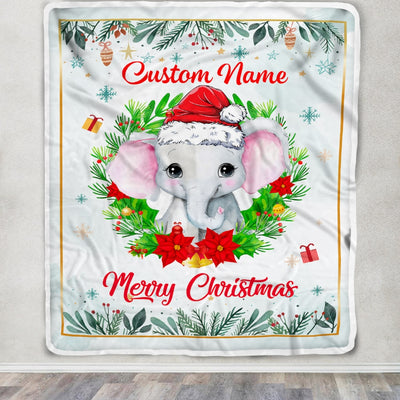 Personalized Baby Blankets With Name Christmas Elephant Custom Baby Blanket For Newborn Girls Boys Kids Birthday Christmas Customized Fleece Blanket | siriusteestore
