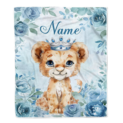 Personalized Baby Boy Girl Blanket Custom Name Blue Lion Cub King Nursery For Babies Shower Toddlers Kids Bedding Decor Birthday Christmas Gift Fleece Blanket | siriusteestore