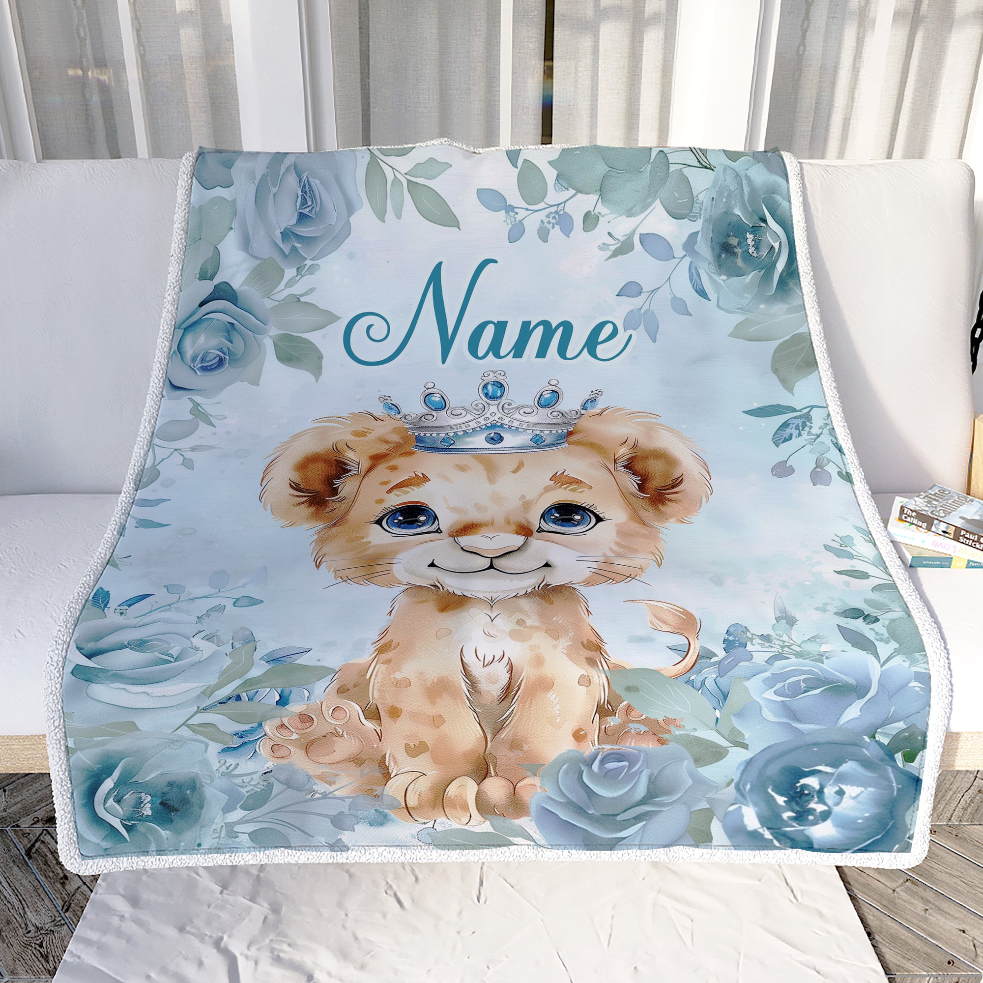 Personalized Baby Boy Girl Blanket Custom Name Blue Lion Cub King Nursery For Babies Shower Toddlers Kids Bedding Decor Birthday Christmas Gift Fleece Blanket | siriusteestore