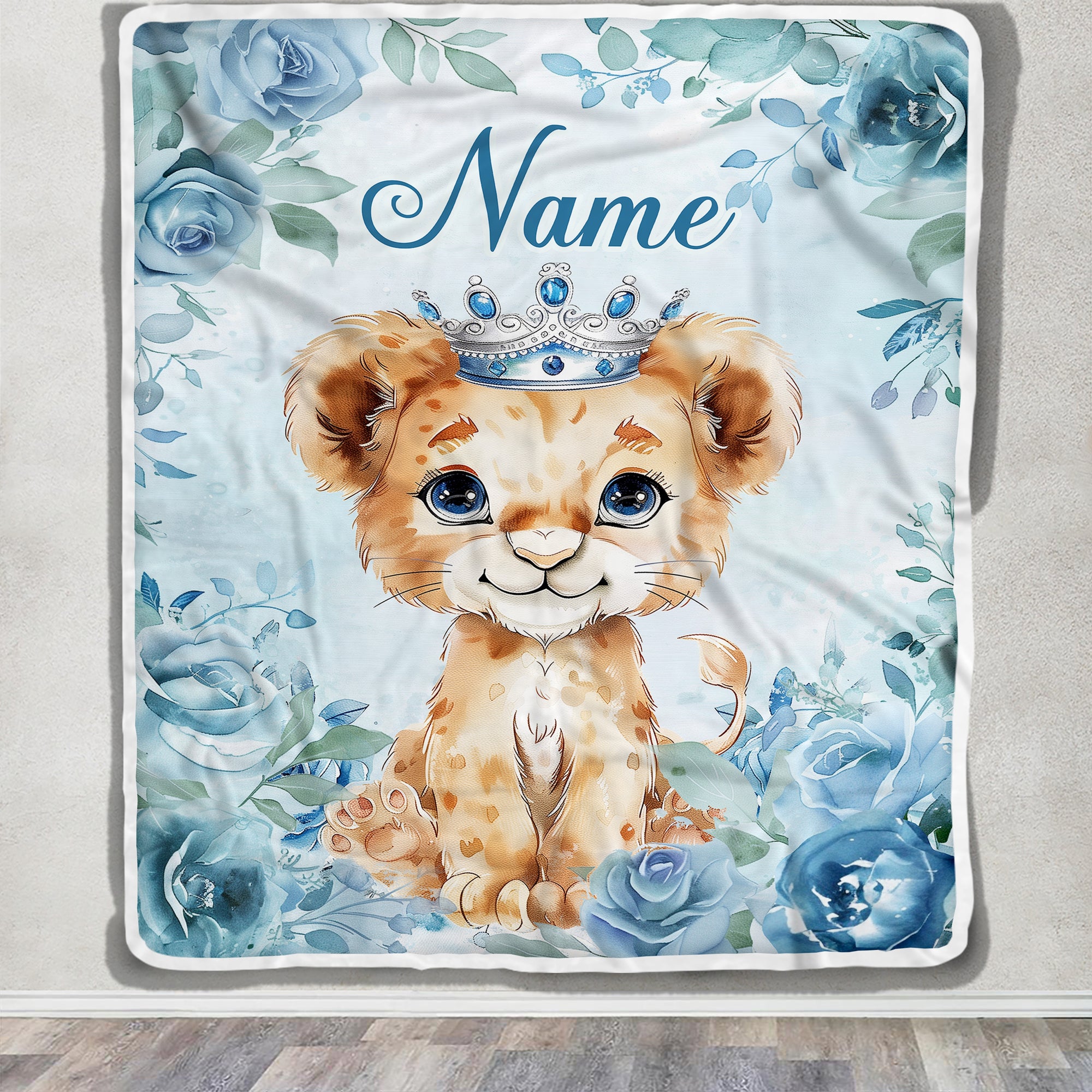 Personalized Baby Boy Girl Blanket Custom Name Blue Lion Cub King Nursery For Babies Shower Toddlers Kids Bedding Decor Birthday Christmas Gift Fleece Blanket | siriusteestore