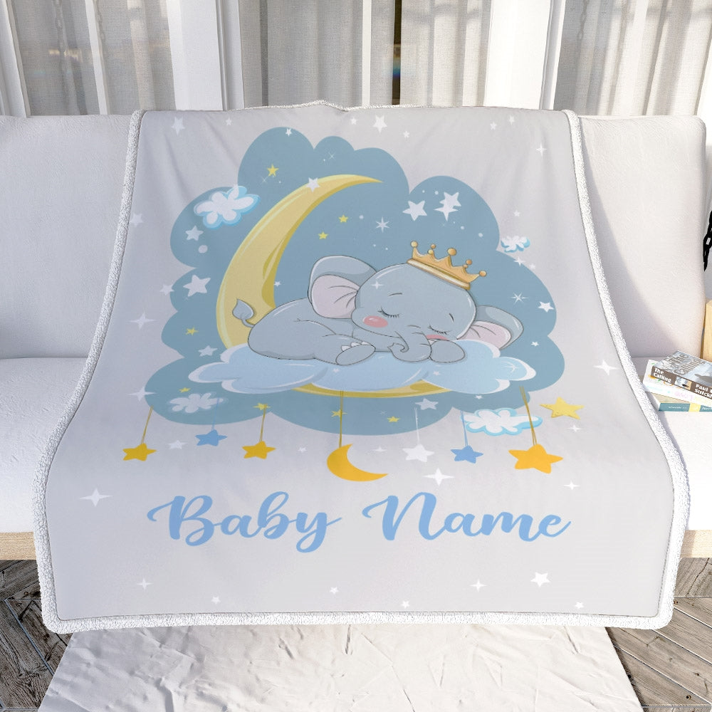 Personalized Baby Elephant Blanket For Boy Girl Custom Baby Name Elephant Newborn Nursery Daughter Son Niece Nephew Birthday Christmas Bed Fleece Throw Blanket | siriusteestore