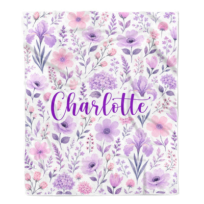 Personalized Baby Floral Blanket Pink Purple Lavender Flowers Custom Name Blanket Gift For Girls Women Birthday Christmas Mothers Day Fleece Throw Blanket | siriusteestore