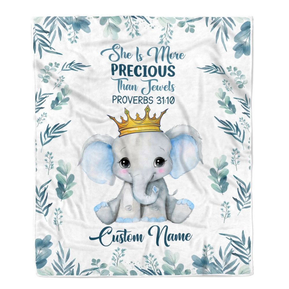 Personalized Baby Girl Blanket From Mom Aunt Elephant She Is More Precious Newborn Daughter Granddaughter Niece Birthday Christmas Customized Fleece Blanket | siriusteestore