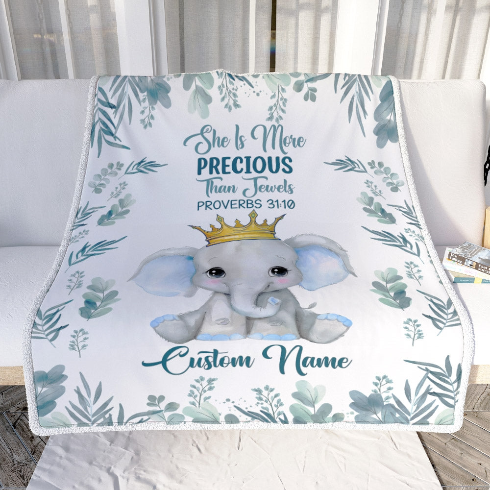 Personalized Baby Girl Blanket From Mom Aunt Elephant She Is More Precious Newborn Daughter Granddaughter Niece Birthday Christmas Customized Fleece Blanket | siriusteestore