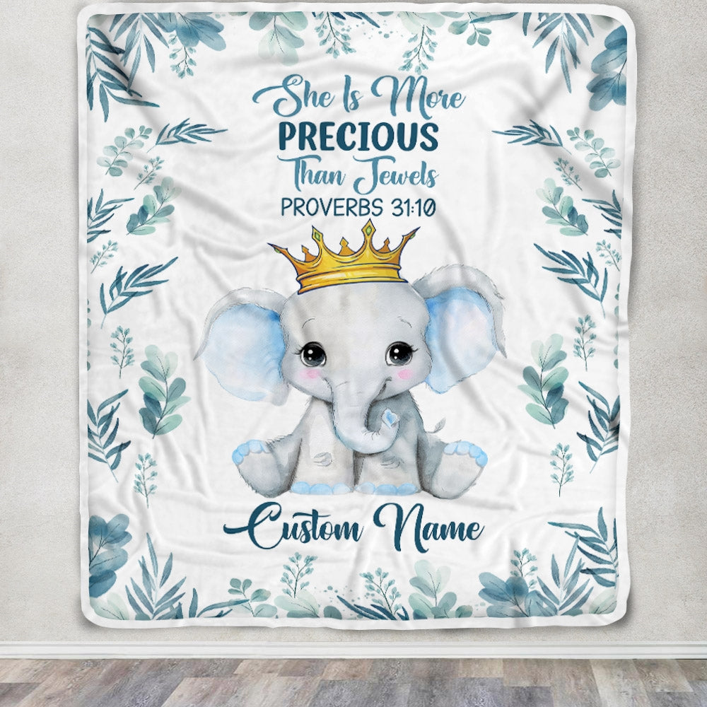 Personalized Baby Girl Blanket From Mom Aunt Elephant She Is More Precious Newborn Daughter Granddaughter Niece Birthday Christmas Customized Fleece Blanket | siriusteestore