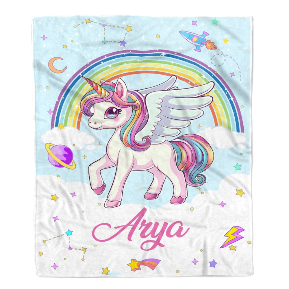 Personalized Baby Girl Blanket Nursery Cute Unicorn Girls Design for Kids Newborn Daughter Granddaughter Niece Birthday Customized Christmas Fleece Blanket | siriusteestore
