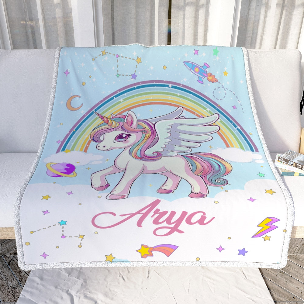 Personalized Baby Girl Blanket Nursery Cute Unicorn Girls Design for Kids Newborn Daughter Granddaughter Niece Birthday Customized Christmas Fleece Blanket | siriusteestore