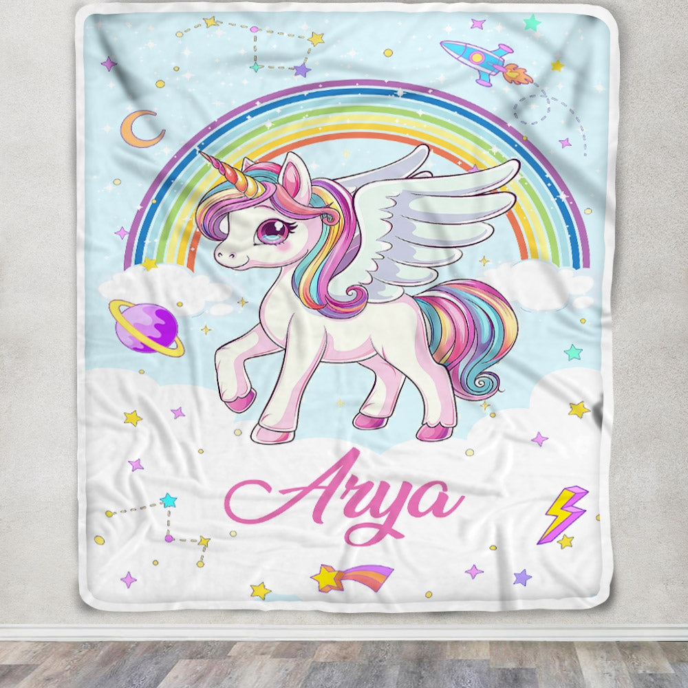 Personalized Baby Girl Blanket Nursery Cute Unicorn Girls Design for Kids Newborn Daughter Granddaughter Niece Birthday Customized Christmas Fleece Blanket | siriusteestore